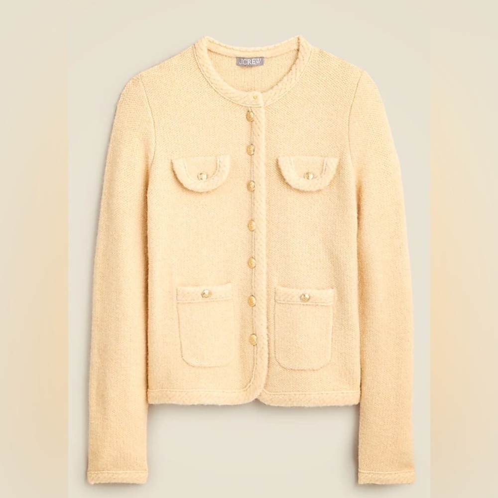 J.Crew Textured Sweater Lady Jacket Button-Up Jacket Cream Size Medium